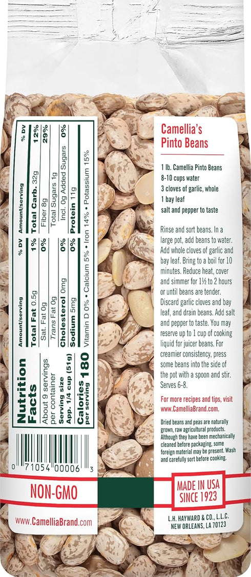 1 (Pack 6) Camellia Brand Dried Pinto Beans Premium Heirloom Beans for Chile Con Carne, Soups, Stews, Chili & Mexican