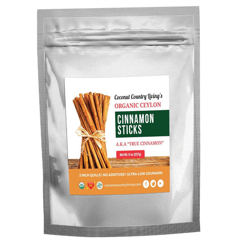 Organic Ceylon Cinnamon Sticks, 8 oz, Fair Trade Sourced from Sri Lanka, Gluten Free, True Cinnamon 3” Quills