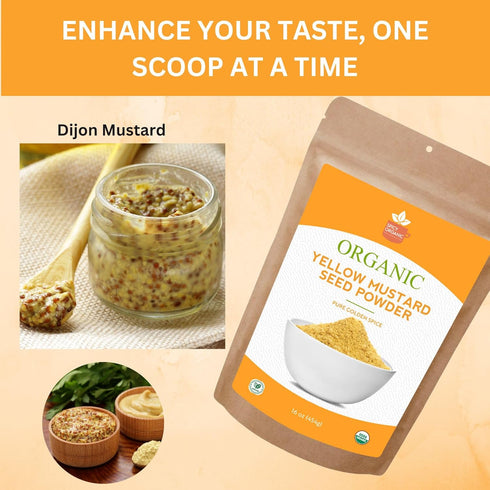Powder-16 Oz. SPICY ORGANIC Ground Yellow Mustard Seeds Certified USDA Organic - The Perfect Pickling Spice for Cooking