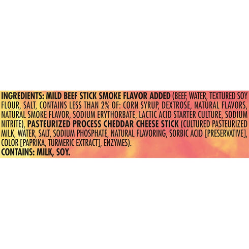 8g 1.5 oz. (18 Count) Slim Jim Beef 'N Cheese Smoked Meat Sticks, Mild Flavor, Protein Per Serving