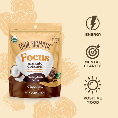 B12 4.23 oz (Pack 2) Four Sigmatic Focus Chocolate Coffee Creamer | Organic Non Dairy Coffee Creamer with Lions Mane