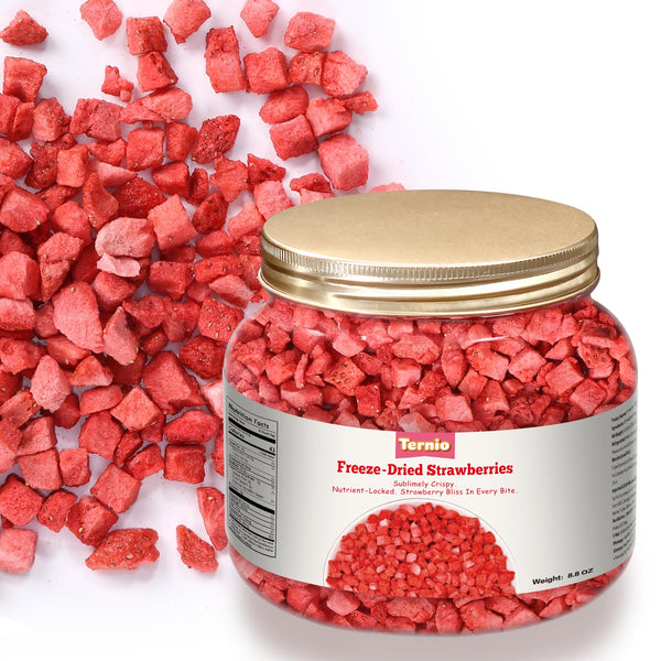Ternio Premium Freeze Dried Strawberries -8.8oz/250g - Large Pieces 8 * 8mm -