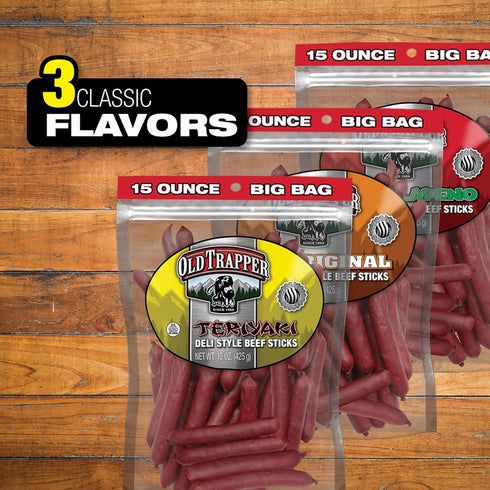 15-Ounce Package, (Pack (Pack 2) Old Trapper Deli-Style Beef Sticks, Teriyaki Flavor, Great for On-the-Go Snacking, Six