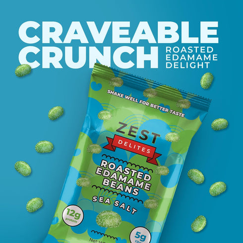 (12g), 0.9oz 24 Pack Edamame Beans Snack by Zest Delites, Crunchy Dry Roasted, Sea Salt, Healthy Snacks High Protein