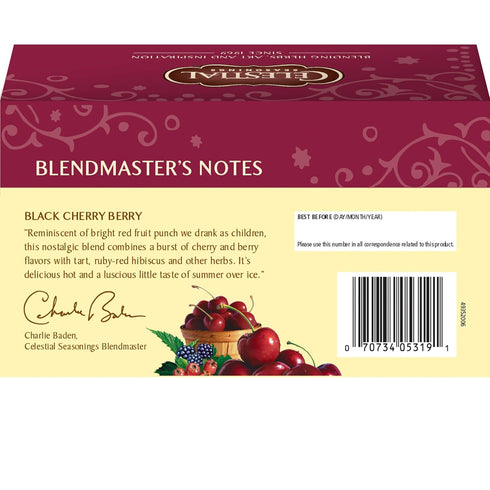Celestial Seasonings Black Cherry Berry Herbal Tea, 20 Count Box