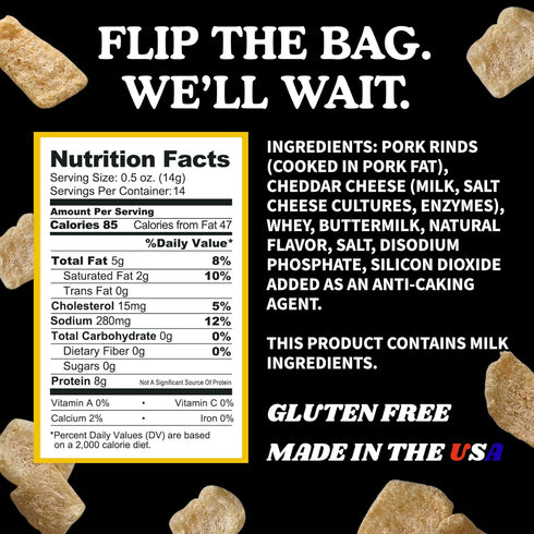 7 OZ Pork King Good White Cheddar Pork Rinds FAMILY SIZE (Chicharrones - Keto Snacks)
