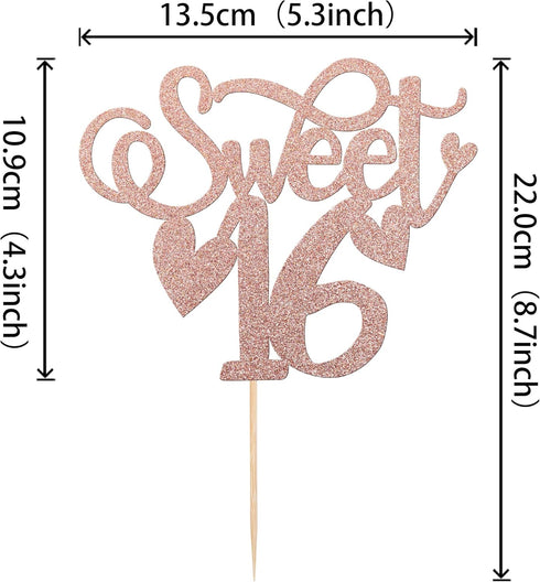 Rsstarxi 1 Pack 16 16 16th 6th Sweet Cake Topper Glitter Cheers to Years Old Cake Pick Sweet Sixteen Birthday Cake