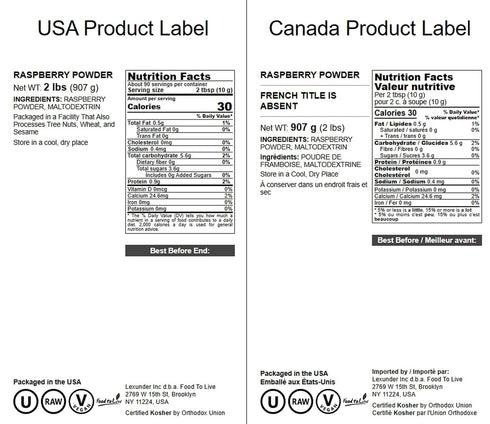 2 Food to Live Raspberry Juice Powder, Pounds Spray-Dried, No Sugar Added, Contains Maltodextrin, Vegan, Kosher, Bulk