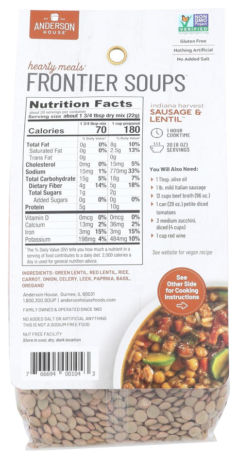 Frontier Soups 16 OZ Sausage Lentil Hearty Soup Mix