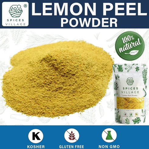 4 oz, SPICES VILLAGE Lemon Zest Powder, Natural Lemon Peel Powder for Baking, Cooking and Herb Tea - Certified Kosher