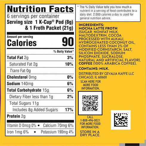 2-Step Packets, 6 Count, 5.6oz (Pack 3) Gevalia, K-Cup & Froth Box of (Mocha Latte).