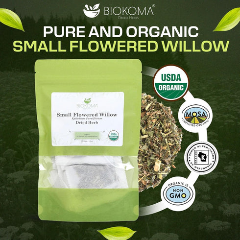 30 (1.5oz) Biokoma Organic Small-Flowered Willow Dried Herb Tea Bags Epilobium Parviflorum USDA Organic Herbal Tea