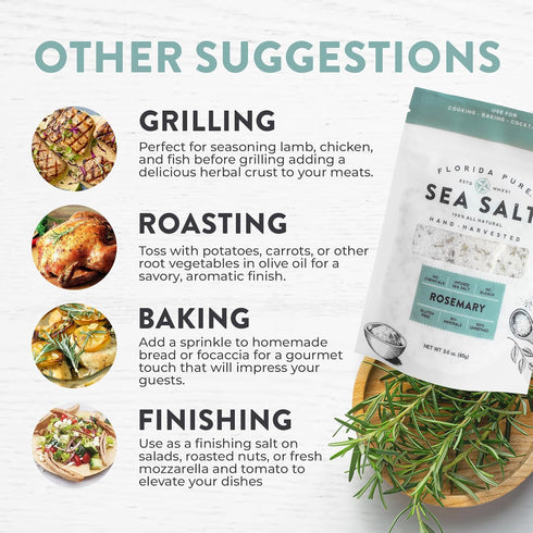 80+ (3 oz. FLORIDA PURE Rosemary Sea Salt - Mineral Sea Salt, Natural, Unrefined, Non Iodized - for Baking, Cooking
