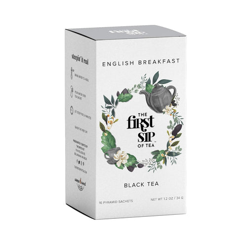 English Breakfast Black Tea, Pyramid Sachet Tea Bags, High Caffeine, 16 Cups
