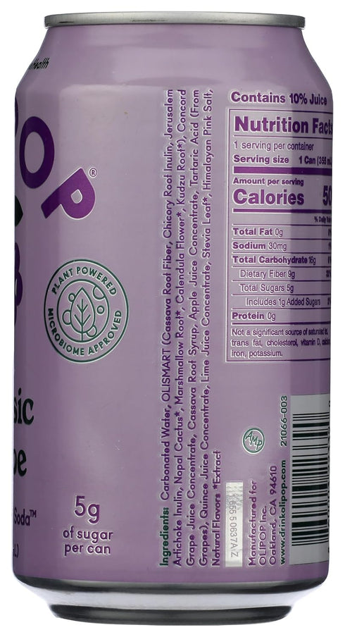 12 Oz Olipop Classic Grape Prebiotic Soda, Fl