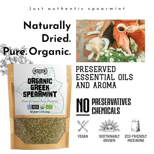 1.76 oz Apsogo Organic Greek Spearmint - Dried Spearmint Leaves for Spearmint Tea Loose Leaf, Herbal Tea & Cooking