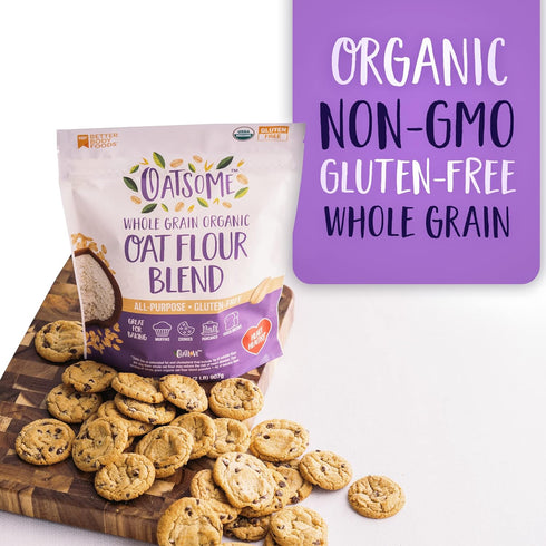 Oatsome Organic Oat Flour Blend, Whole Grain, Gluten-Free, All Purpose Flour for Baking, 2 lb