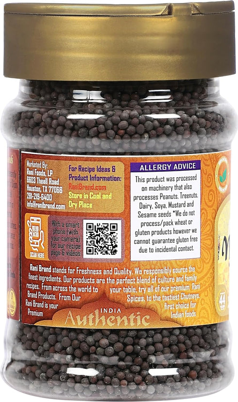 3.5oz (100g) Rani Black Mustard Seeds Whole Spice (Kali Rai) PET Jar ~ All Natural | Gluten Friendly | NON-GMO | Kosher