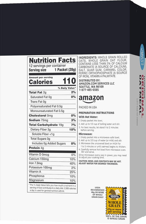 0.98 Oz, 12 (Pack 2) Amazon Grocery, Original Instant Oatmeal, Ct