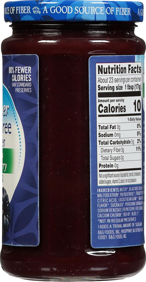 Polaner 13.5 Sugar Free with Fiber, Seedless Blackberry Preserves, Ounce
