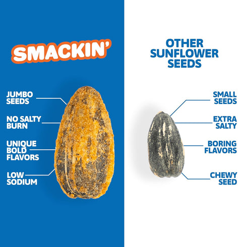 1.5oz (11 pack) SMACKIN' Sunflower Seeds, Roasted Jumbo Small-Batch, American Made - Variety, bags