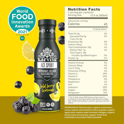 Pack (6 Karviva ACE Collagen Sport Juice Variety - Inspired by Traditional Eastern Remedies for Healthy Joints, Skin