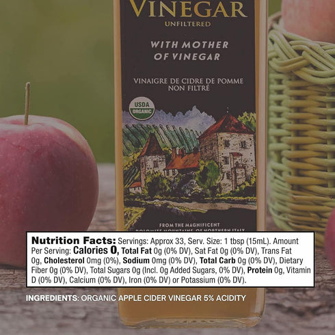 16.9oz (2 Pack) Tuscanini Italian Organic Unfiltered Apple Cider Vinegar with the Mother, Premium Italian Quality