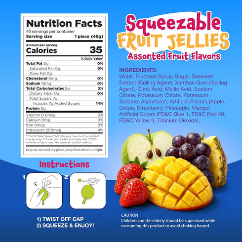 40 Count Fruit Squeezable Jellies - Jar - Tik Tok Candy - Fun Jelly Treat in Assorted Fruit Flavors - Mango
