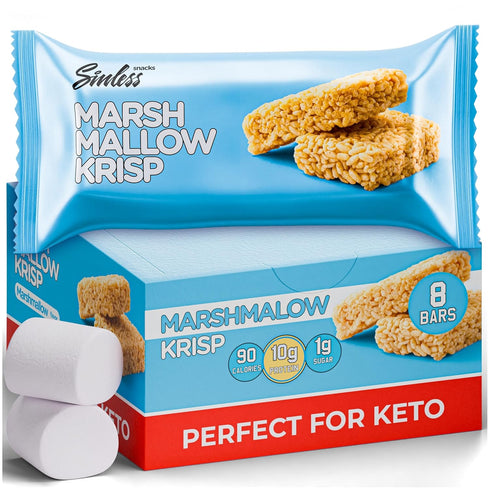 Sinless Snacks Delicious Marshmallow Krisp Bar - Low Carb Keto Snack -