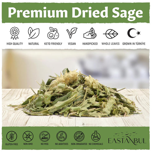 1.41oz, Eastanbul Sage Leaves, Dried Sage Leaf, Salvia Tea, Loose Leaf Herbal Tea, Te de Salvia, Perfect for Cooking
