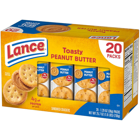 20 Packs, 6 Lance Sandwich Crackers, Toasty Peanut Butter, Individually Wrapped Sandwiches Each