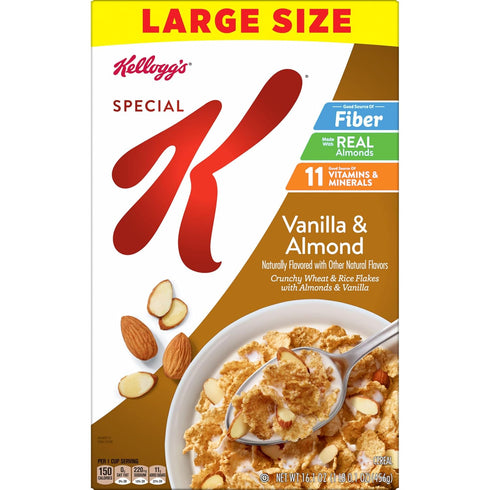 16.1 oz Kellogg's Special K Vanilla and Almond Breakfast Cereal, Good Source of Fiber, Large Size