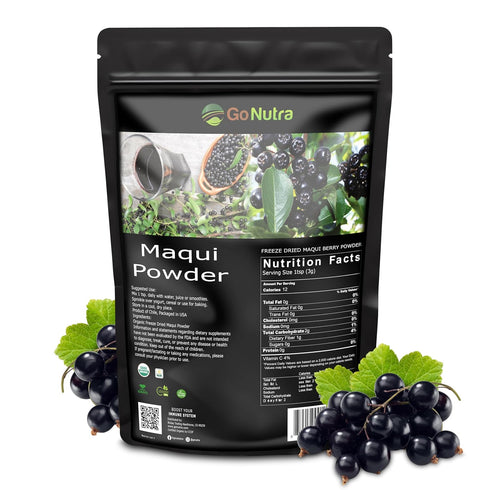 100% 16 (1 lb) Go Nutra Organic Maqui Berry Powder | Maqui Superfood Freeze-Dried for Nutrition & Flavor | Chile Grown