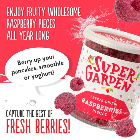 Super Garden Freeze Dried Raspberries, Crunchy Raspberry Pieces for Snacking or Baking, 1.31oz