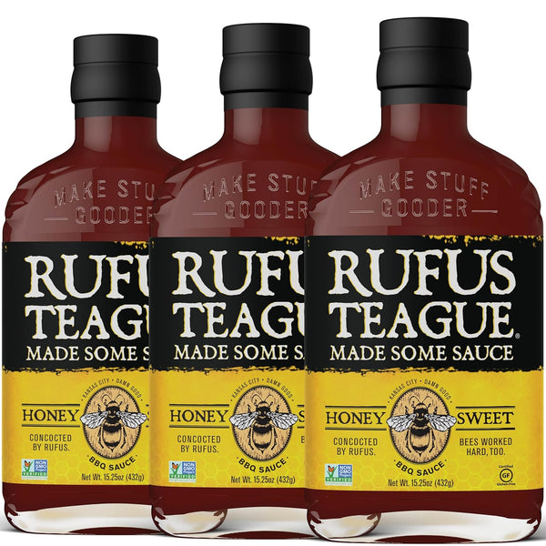 Rufus Teague Honey Sweet BBQ Sauce, 3 Pack, Premium Barbecue Sauces with