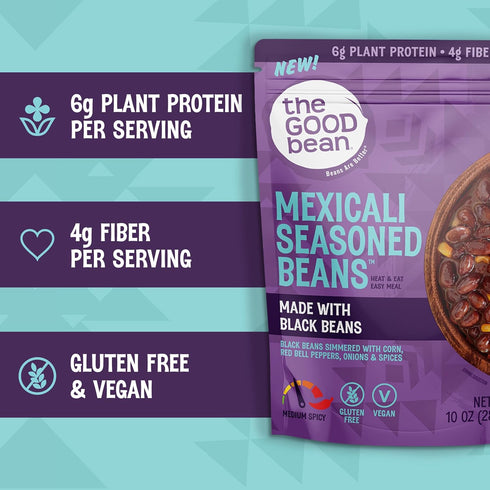 (4 Pack) 10 oz Simmered The Good Bean Heat and Eat Microwaveable Pouch - Mexicali Seasoned Beans - Pouch - Black Beans