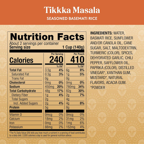 8.5 oz (Pack 6) Royal Tikka Masala Basmati Rice - Ready to Heat Rice - Microwavable Pouch