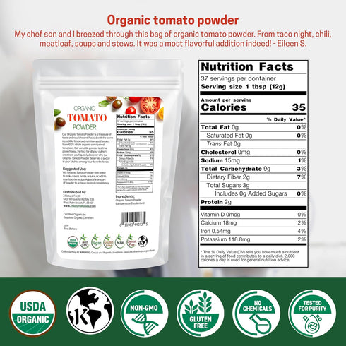 1 lb Z Natural Foods Organic Tomato Powder, Antioxidant-Rich Fruit Powder, Ideal for Smoothies, Cooking, Baking