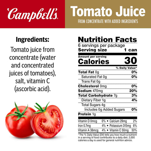 100% 5.5 oz (6 Pack) Campbell's Tomato Juice, fl Can