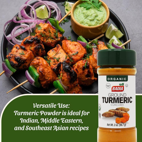 2 oz Badia Organic Turmeric Powder, Rich in Curcumin, Perfect for Cooking, Smoothies & Wellness