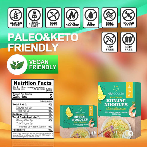 (Pack 10) 9.52 oz of DIET COOKER Premium Shirataki Noodles, Konjac Noodle, Keto & Vegan Friendly, Zero Net Carbs, Odor