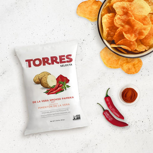 1.76 oz. (Pack 6) TORRES Selecta Gourmet Potato Chips - Snack Size Small Batch Artisan Kettle Chips - De La Vera Hot