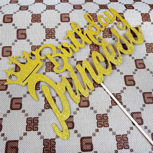 Happy Birthday Cake Topper for Princess Birthday Party Decorations, Double-faced Gold Glitter