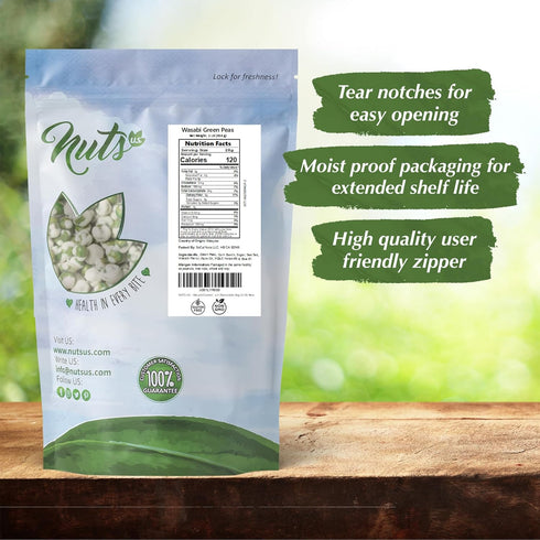 Packed (3 LBS) NUTS U.S. - Wasabi Coated Green Peas | Vegan | Premium Quality | Crunchy & Spicy Roasted Flavor | in a