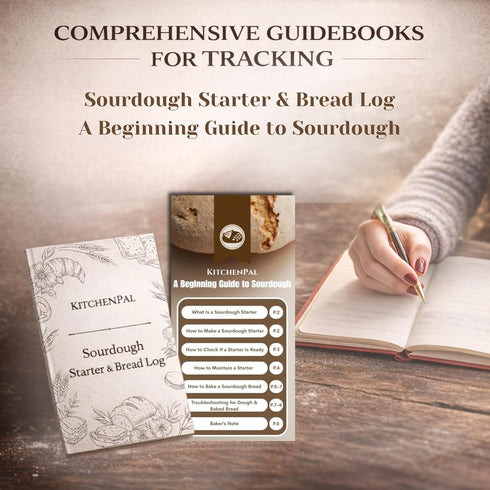 KitchenPal 34Oz Sourdough Starter Jar Kit with Date Band, Thermometer & Wooden Spurtle Glass Sourdough Starter