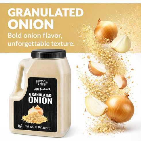 4 LB Fresh Finest Bulk Granulated Onion - Premium Onion Powder - All-Natural, Non-GMO, Gluten-Free, Kosher - Perfect