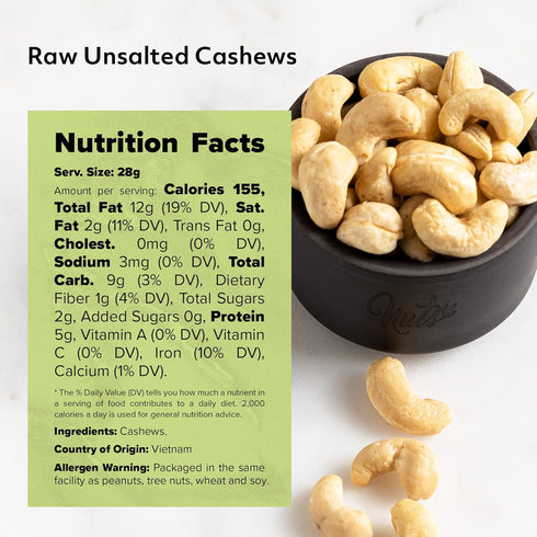 (1 LB) NUTS U.S. - Cashews | Raw and Unsalted | Whole Kernels and No Shell | Fresh & Unroasted | Natural Bulk Cashews