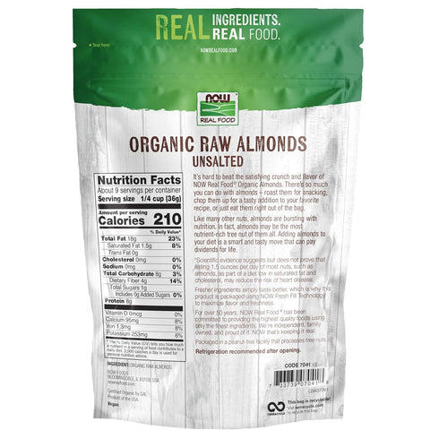 12-Ounce (Packaging NOW Foods, Certified Organic Almonds, Raw and Unsalted, Good Source of Protein and Fiber, Grown