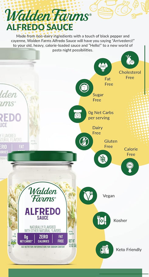 Walden Farms Light Alfredo Sauce - 12 oz Jar, Vegan, Paleo & Keto Friendly, 0g Net Carbs