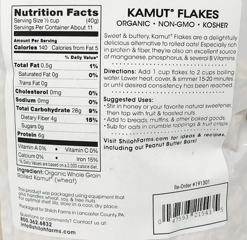 Shiloh Farms 2 Packs 16 - Organic Kamut Flakes, - Ounce each